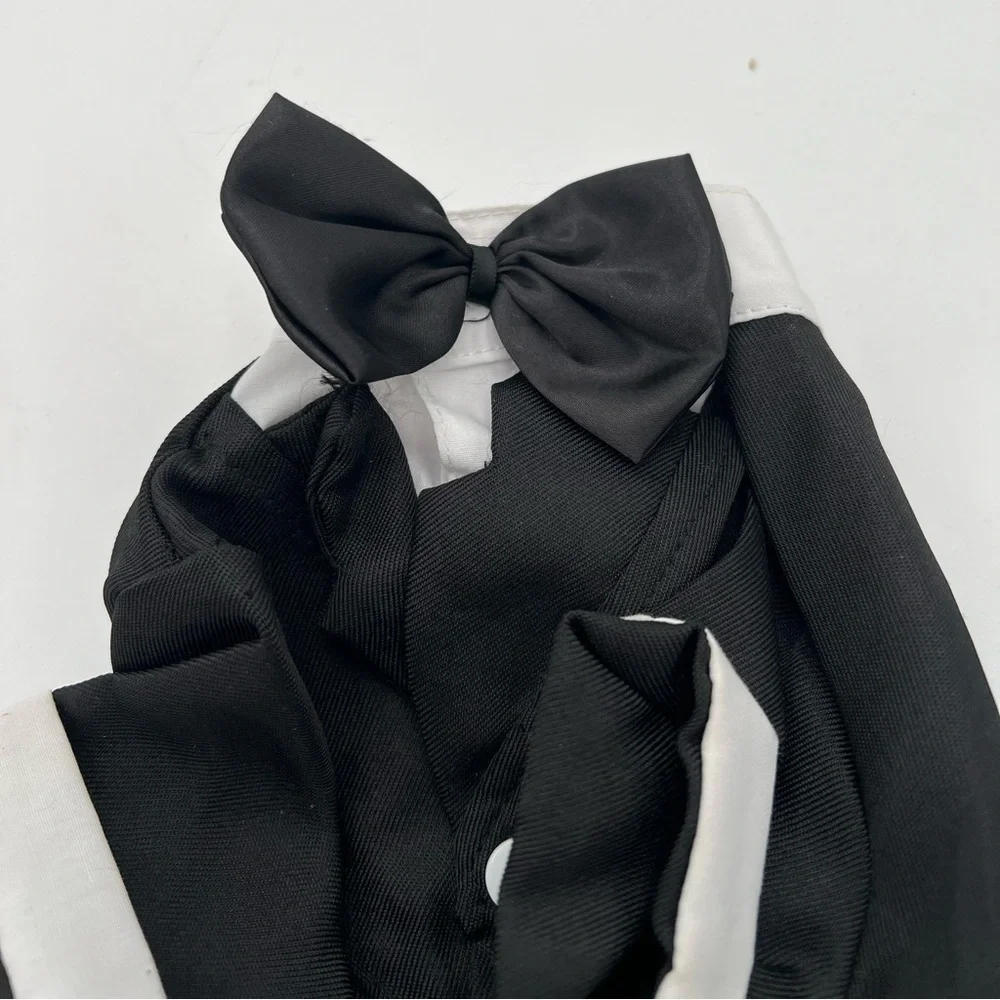 Elegant Black Wedding Jacket Suit for Dogs with Bow Tie Small NWOT